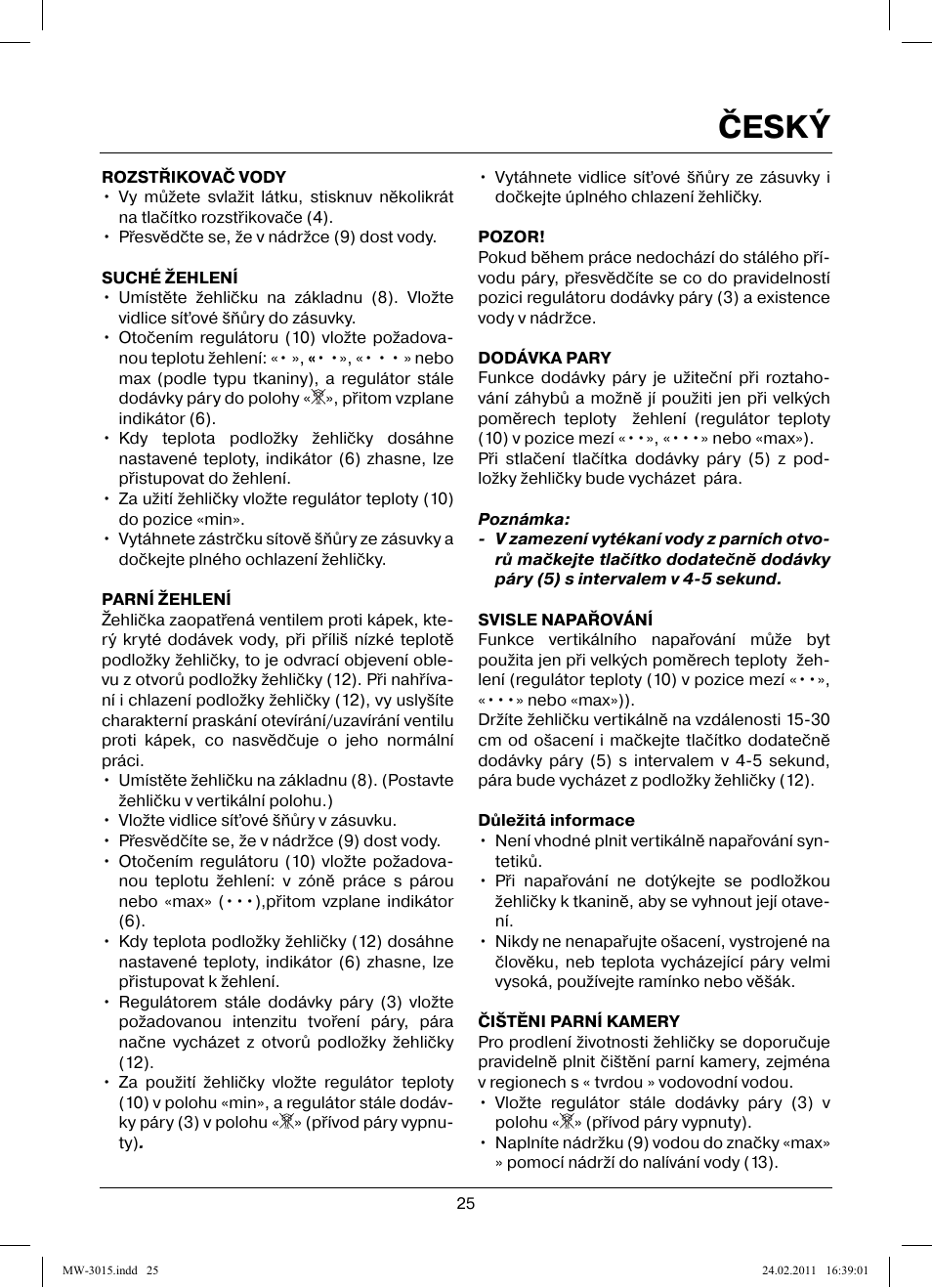 Český | MAXWELL MW-3015 G User Manual | Page 25 / 40