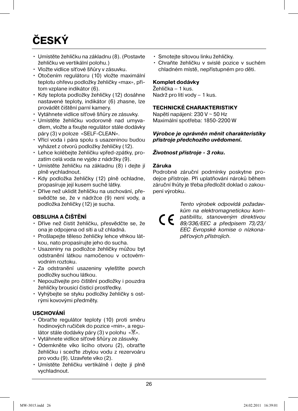 Český | MAXWELL MW-3015 G User Manual | Page 26 / 40