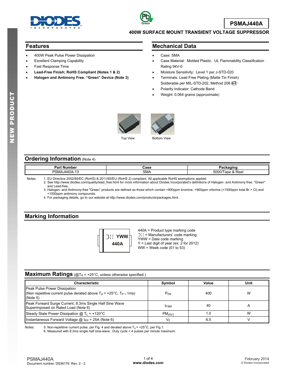 Diodes PSMAJ440A User Manual | 4 pages