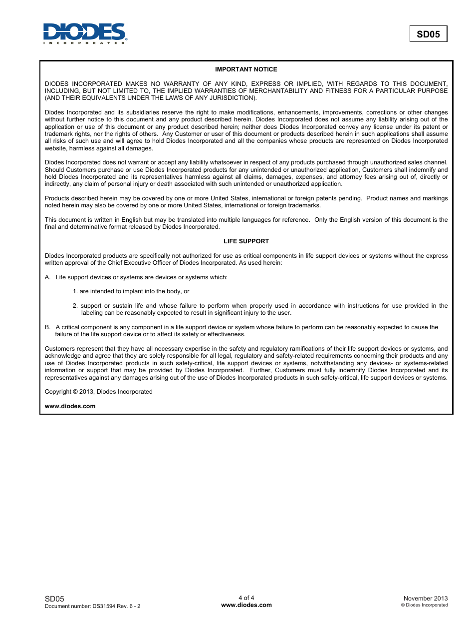 Sd05 | Diodes SD05 User Manual | Page 4 / 4