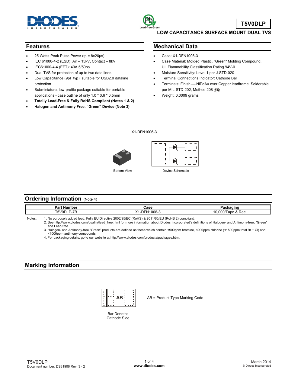 Diodes T5V0DLP User Manual | 4 pages