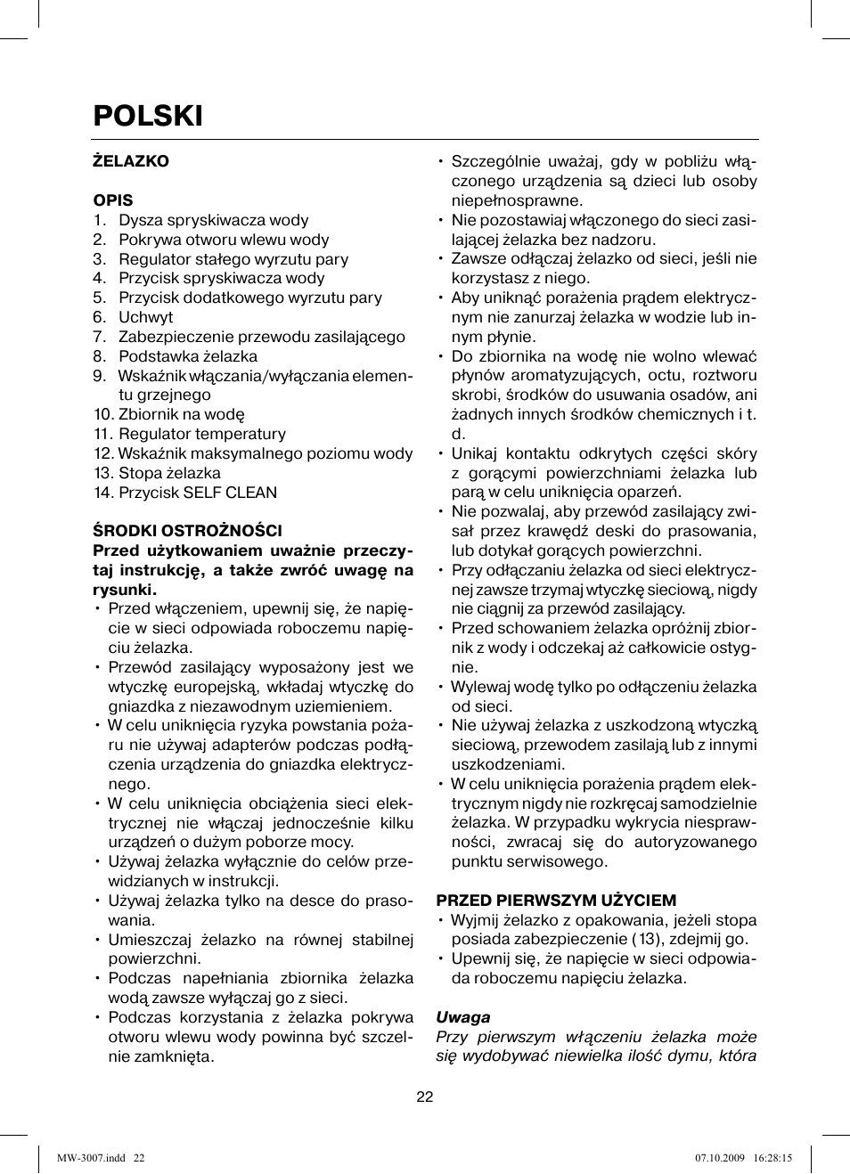 Polski | MAXWELL MW-3007 B User Manual | Page 22 / 44