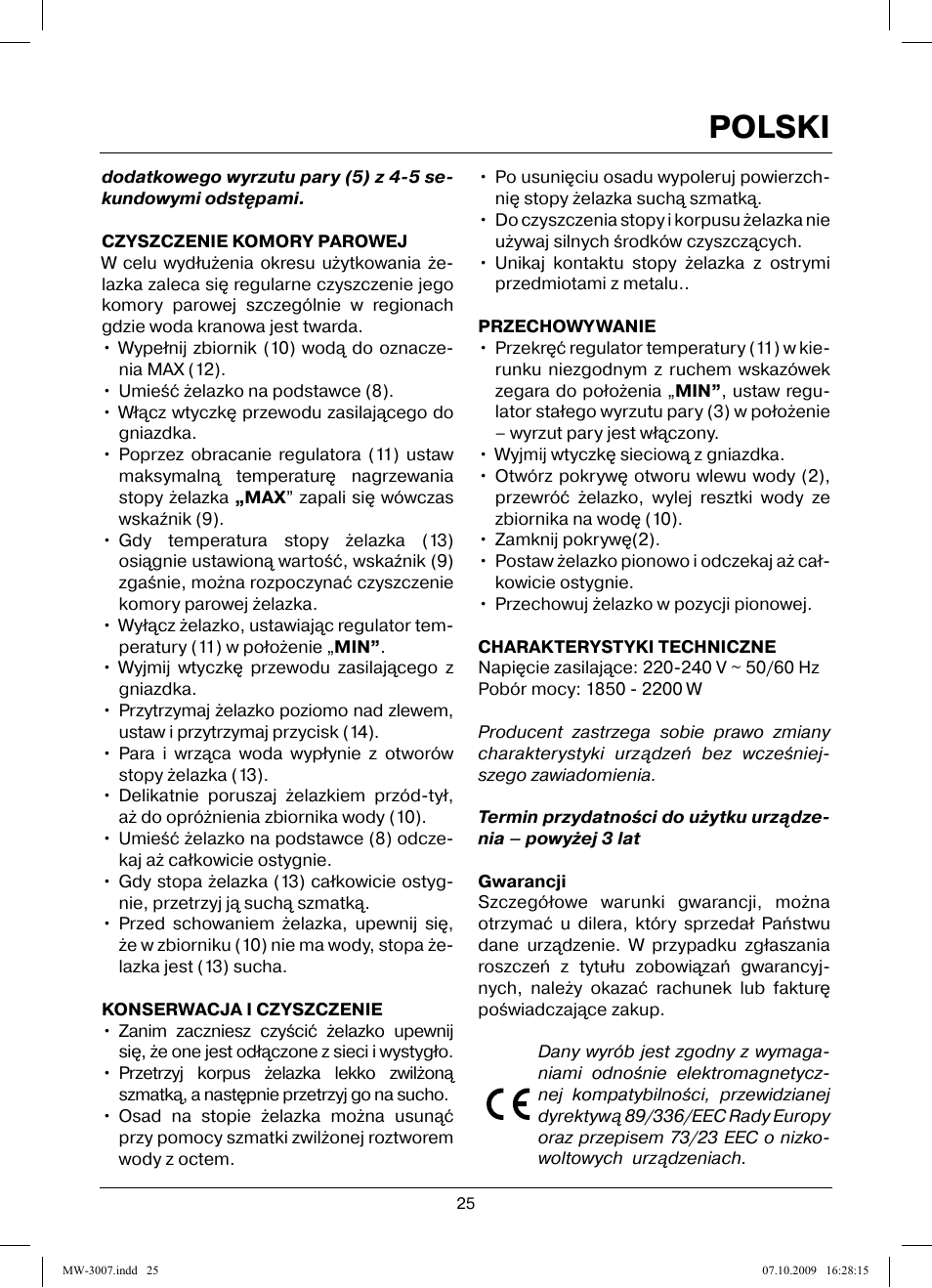Polski | MAXWELL MW-3007 B User Manual | Page 25 / 44