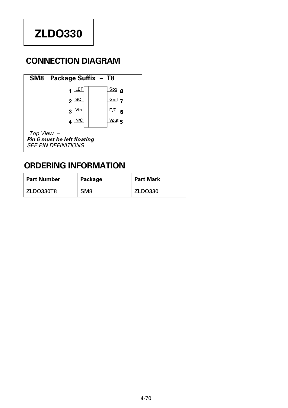 Zldo330, Connection diagram ordering information | Diodes ZLDO330 User Manual | Page 9 / 9