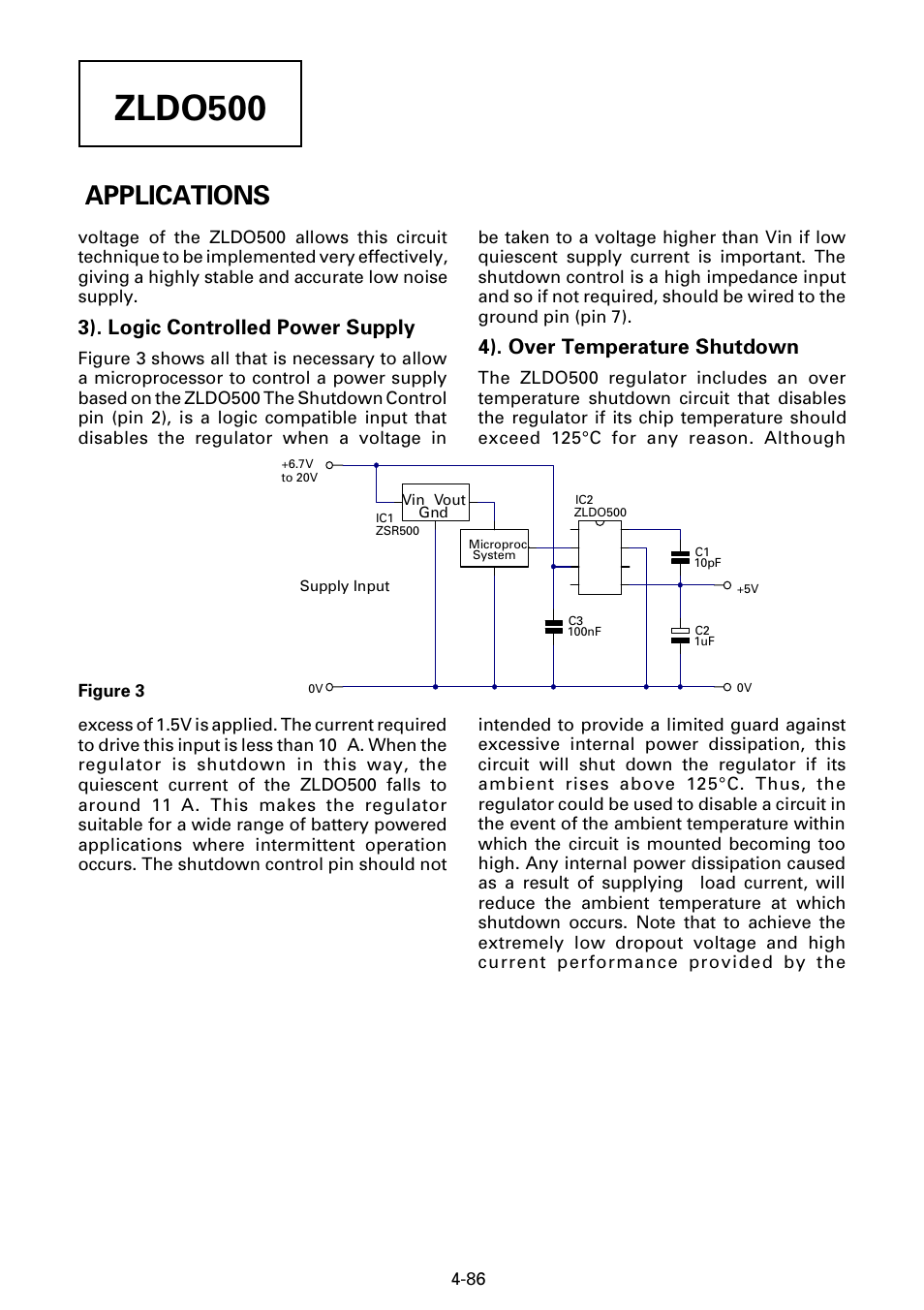 Zldo500, Applications, 3). logic controlled power supply | 4). over temperature shutdown | Diodes ZLDO500 User Manual | Page 7 / 9