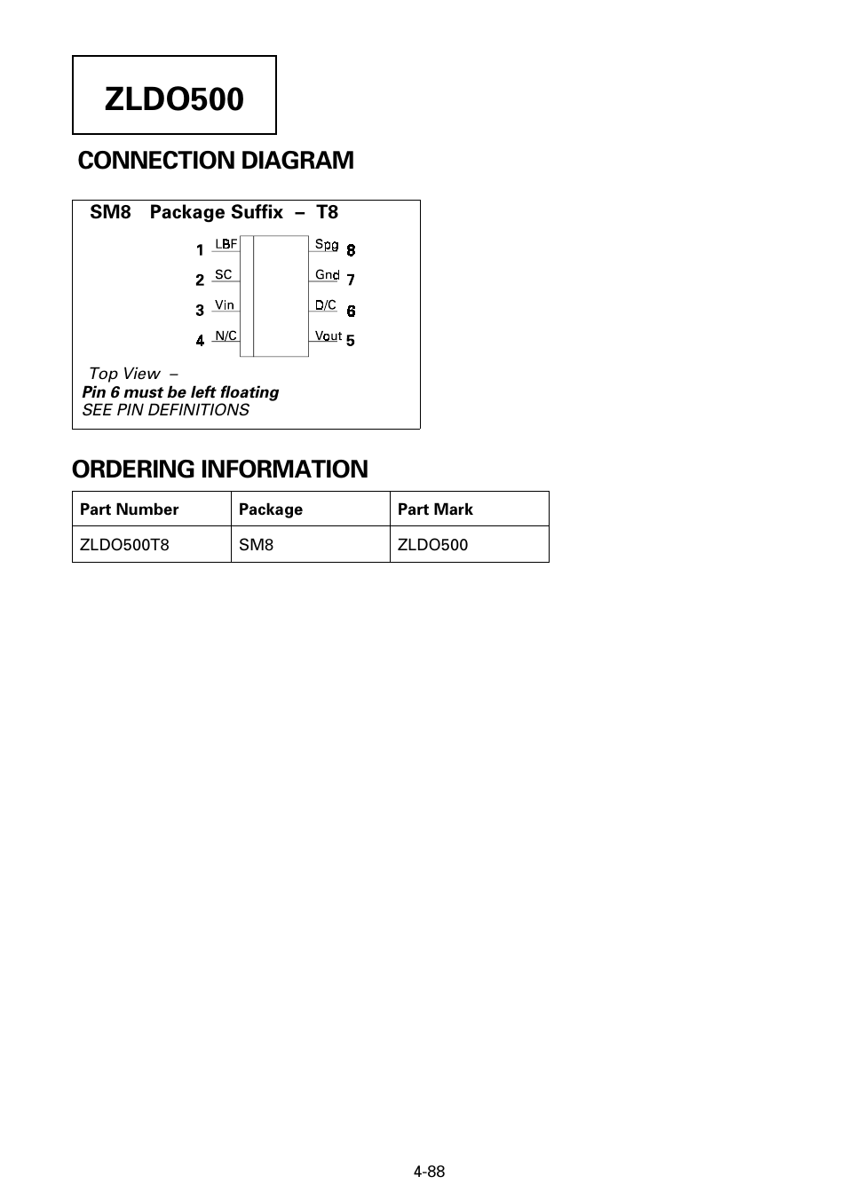 Zldo500, Connection diagram ordering information | Diodes ZLDO500 User Manual | Page 9 / 9