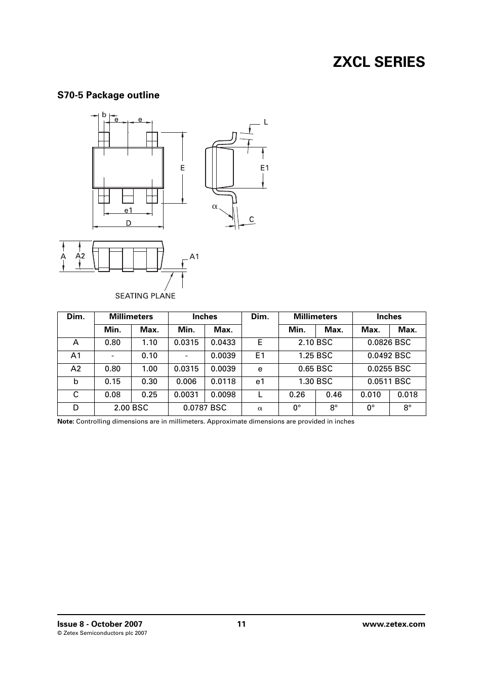 S70-5 package outline, Zxcl series | Diodes ZXCL SERIES User Manual | Page 11 / 14