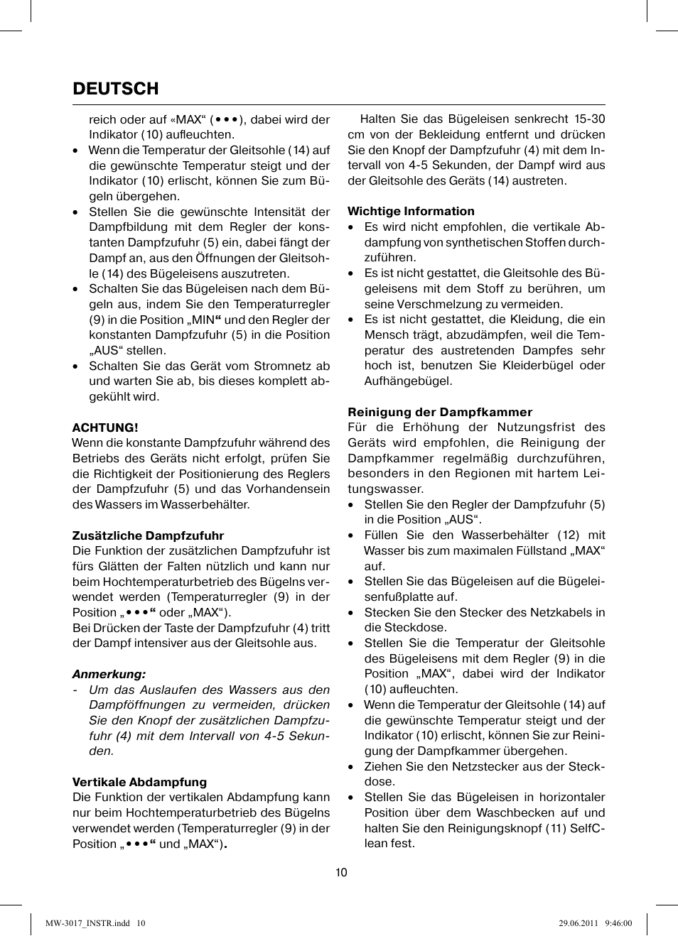 Deutsch | MAXWELL MW-3017 BK User Manual | Page 10 / 42