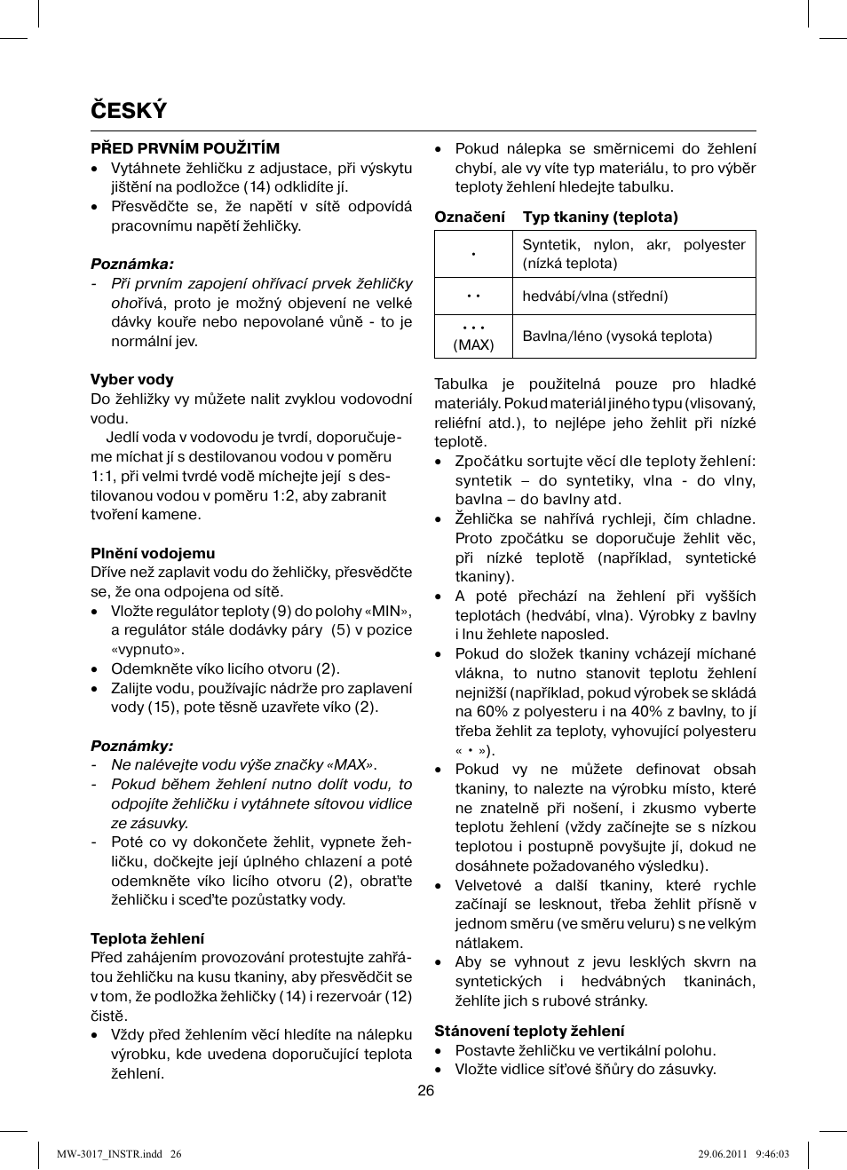 Český | MAXWELL MW-3017 BK User Manual | Page 26 / 42