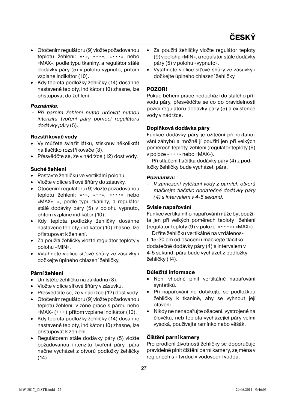 Český | MAXWELL MW-3017 BK User Manual | Page 27 / 42