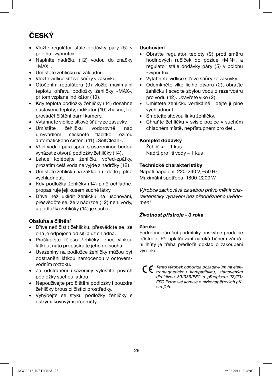 Český | MAXWELL MW-3017 BK User Manual | Page 28 / 42
