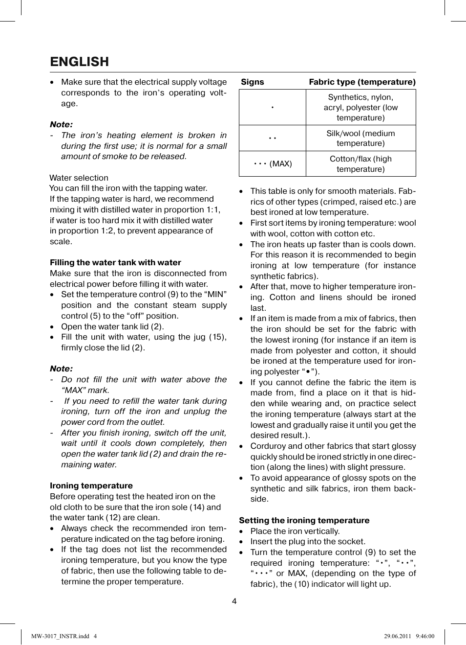 English | MAXWELL MW-3017 BK User Manual | Page 4 / 42