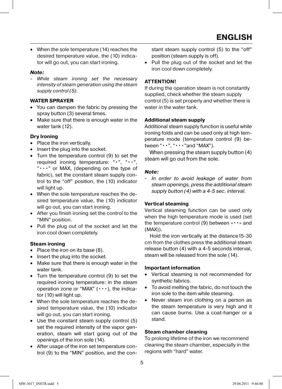 English | MAXWELL MW-3017 BK User Manual | Page 5 / 42