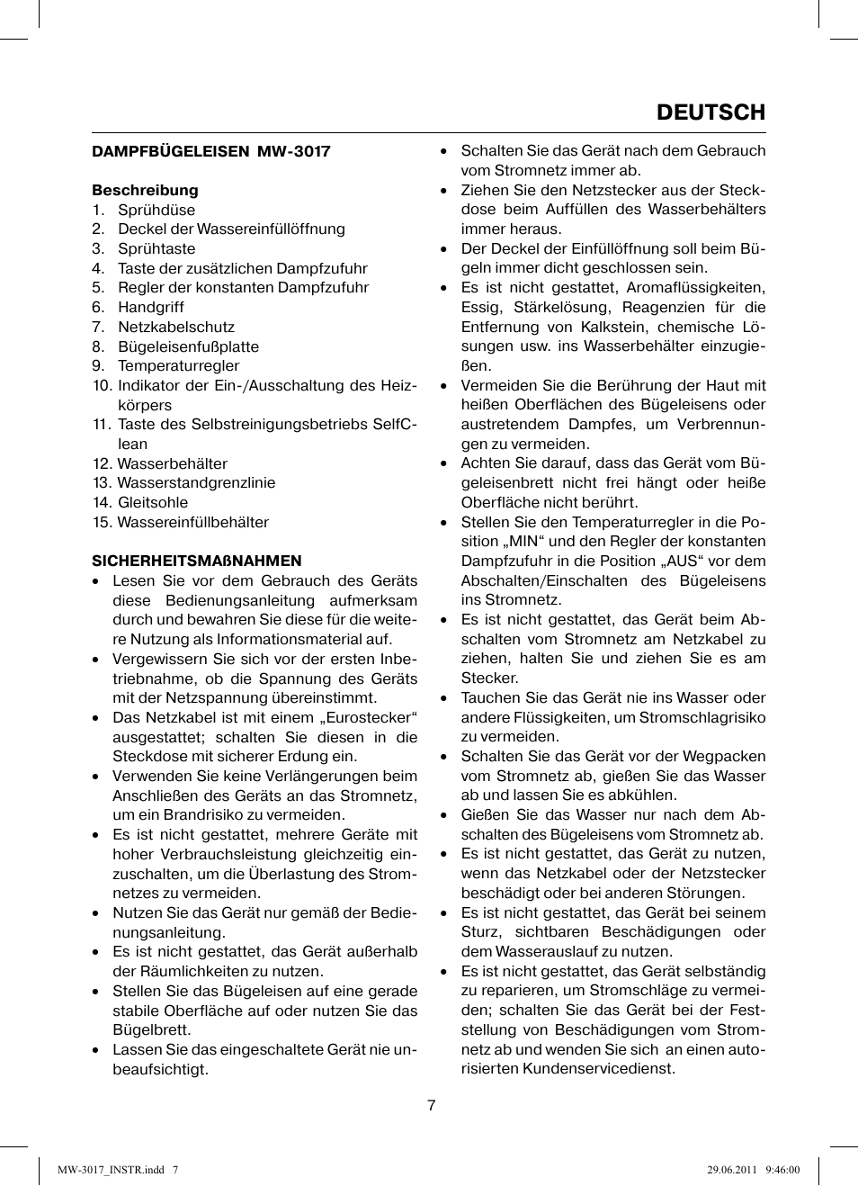 Deutsch | MAXWELL MW-3017 BK User Manual | Page 7 / 42