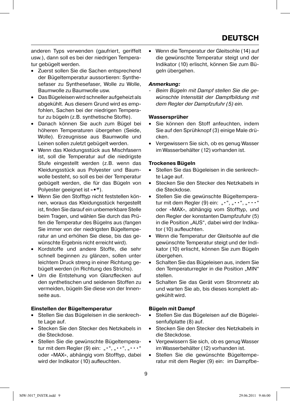 Deutsch | MAXWELL MW-3017 BK User Manual | Page 9 / 42