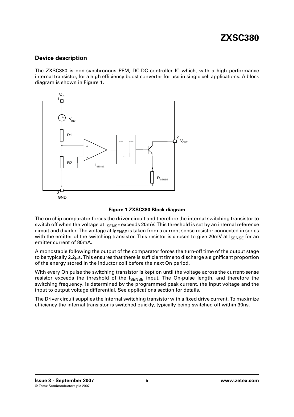 Device description, Zxsc380 | Diodes ZXSC380 User Manual | Page 5 / 10