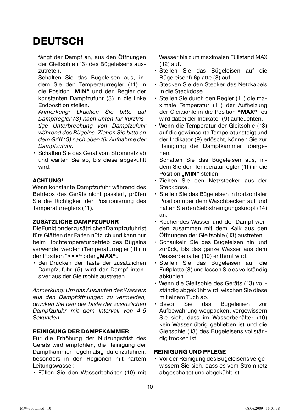 Deutsch | MAXWELL MW-3005 VT User Manual | Page 10 / 44