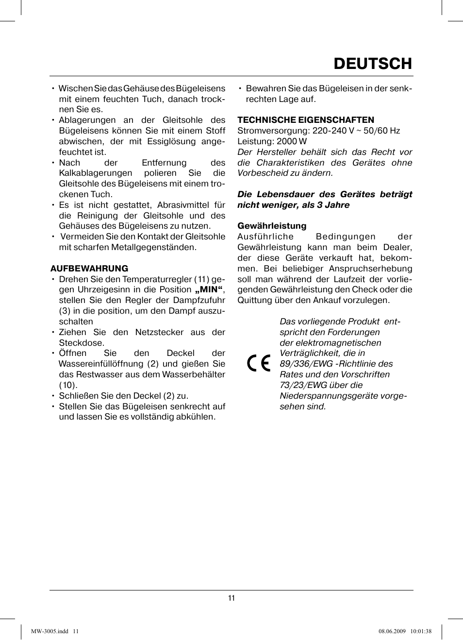 Deutsch | MAXWELL MW-3005 VT User Manual | Page 11 / 44