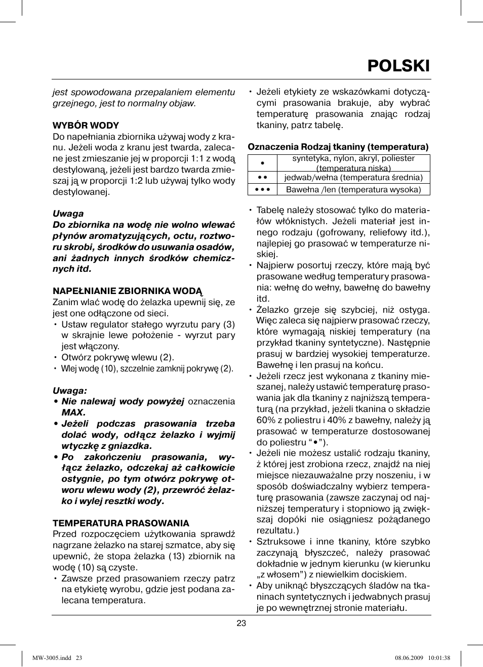 Polski | MAXWELL MW-3005 VT User Manual | Page 23 / 44