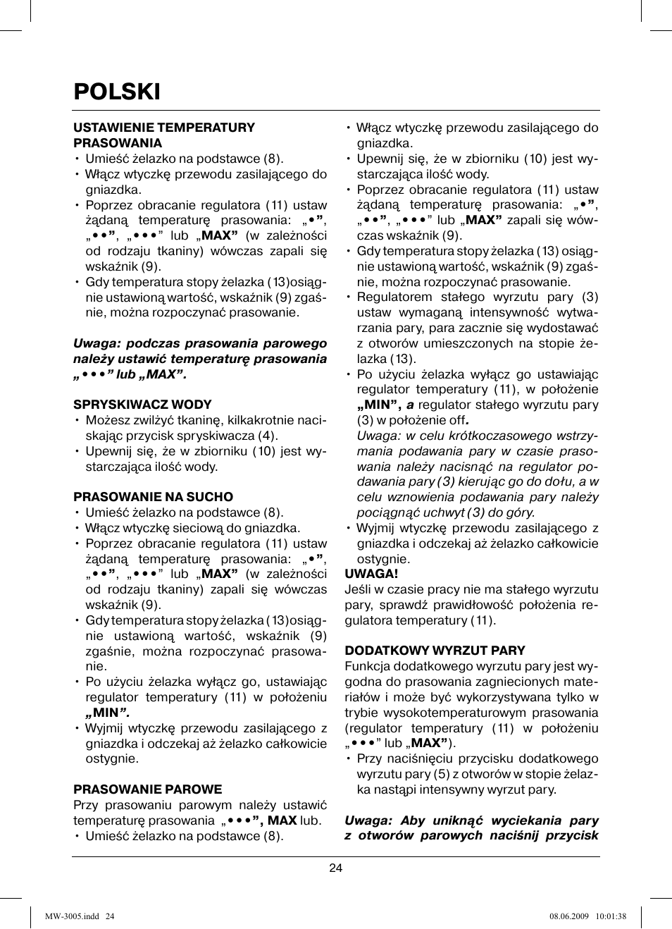 Polski | MAXWELL MW-3005 VT User Manual | Page 24 / 44