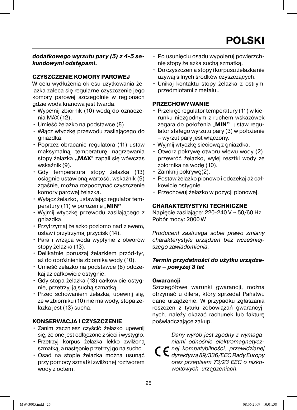 Polski | MAXWELL MW-3005 VT User Manual | Page 25 / 44