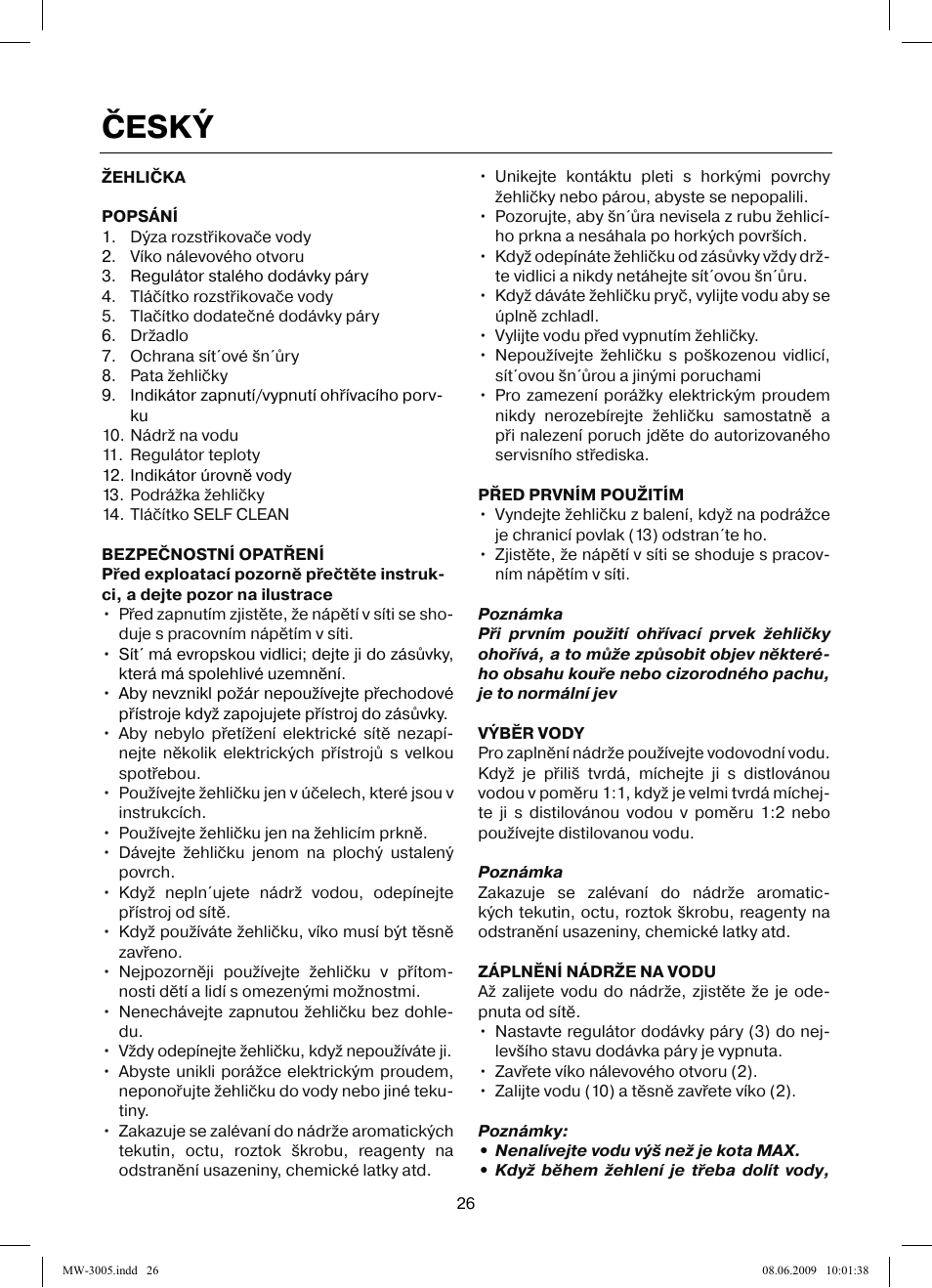 Český | MAXWELL MW-3005 VT User Manual | Page 26 / 44