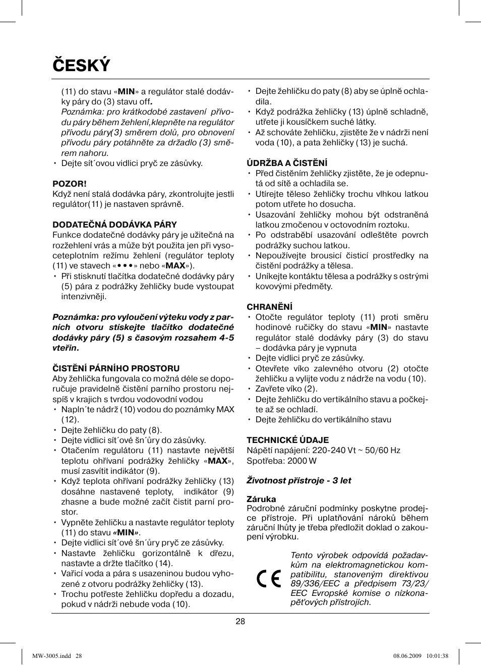 Český | MAXWELL MW-3005 VT User Manual | Page 28 / 44