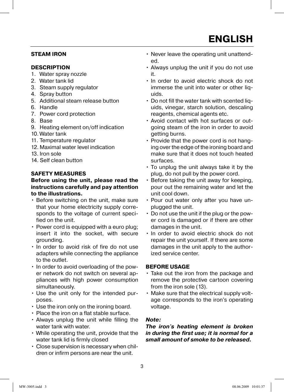 English | MAXWELL MW-3005 VT User Manual | Page 3 / 44