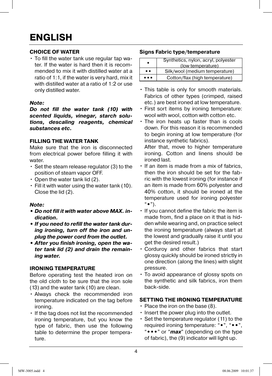 English | MAXWELL MW-3005 VT User Manual | Page 4 / 44