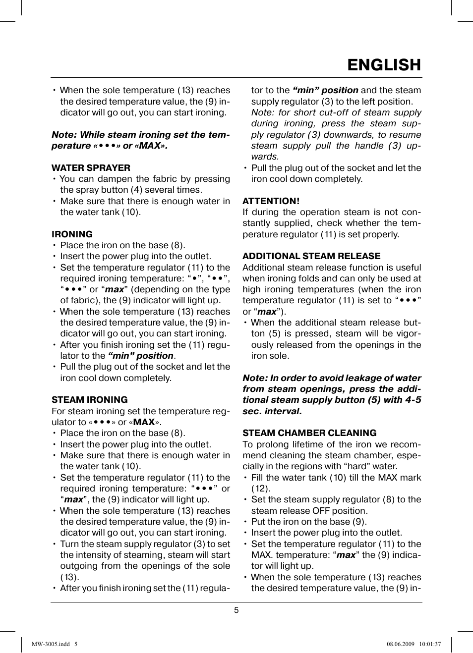 English | MAXWELL MW-3005 VT User Manual | Page 5 / 44