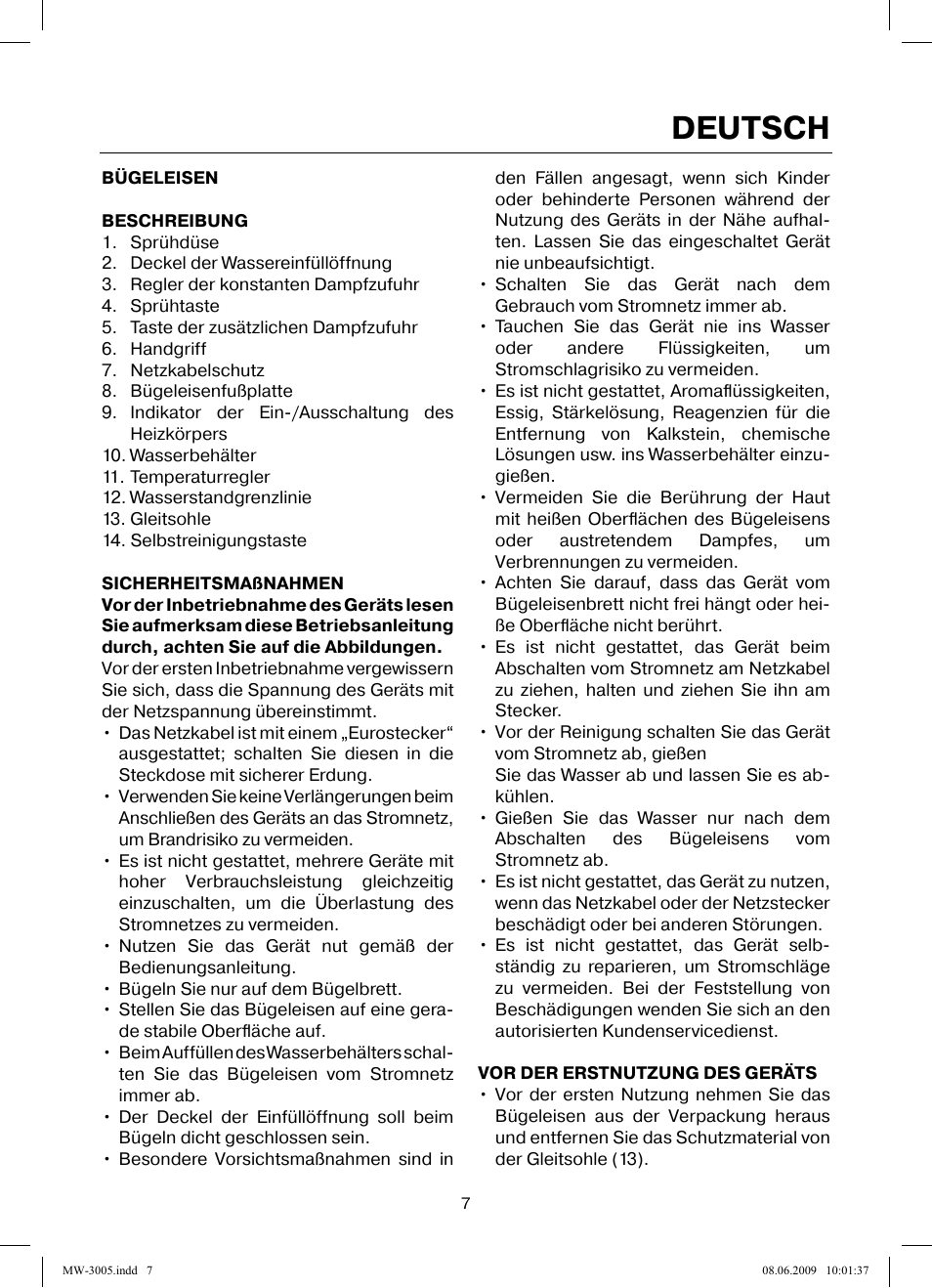 Deutsch | MAXWELL MW-3005 VT User Manual | Page 7 / 44