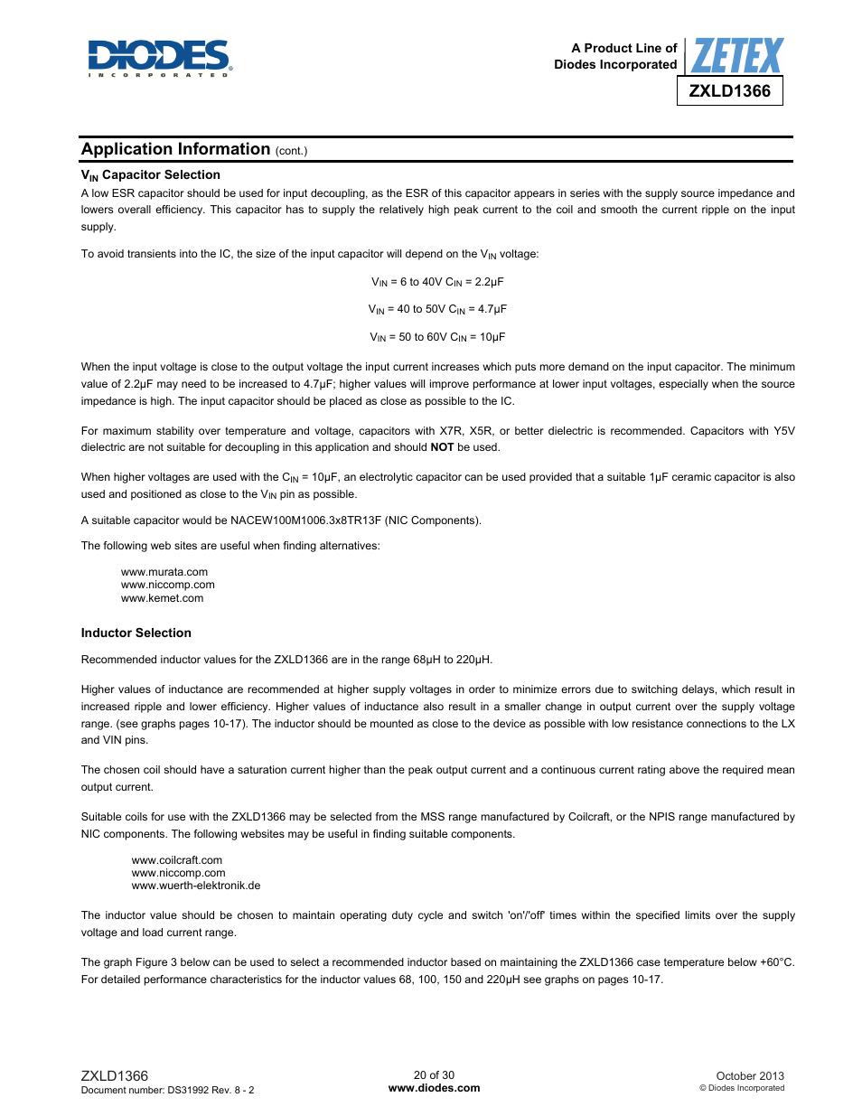 Zxld1366, Application information | Diodes ZXLD1366 User Manual | Page 20 / 30