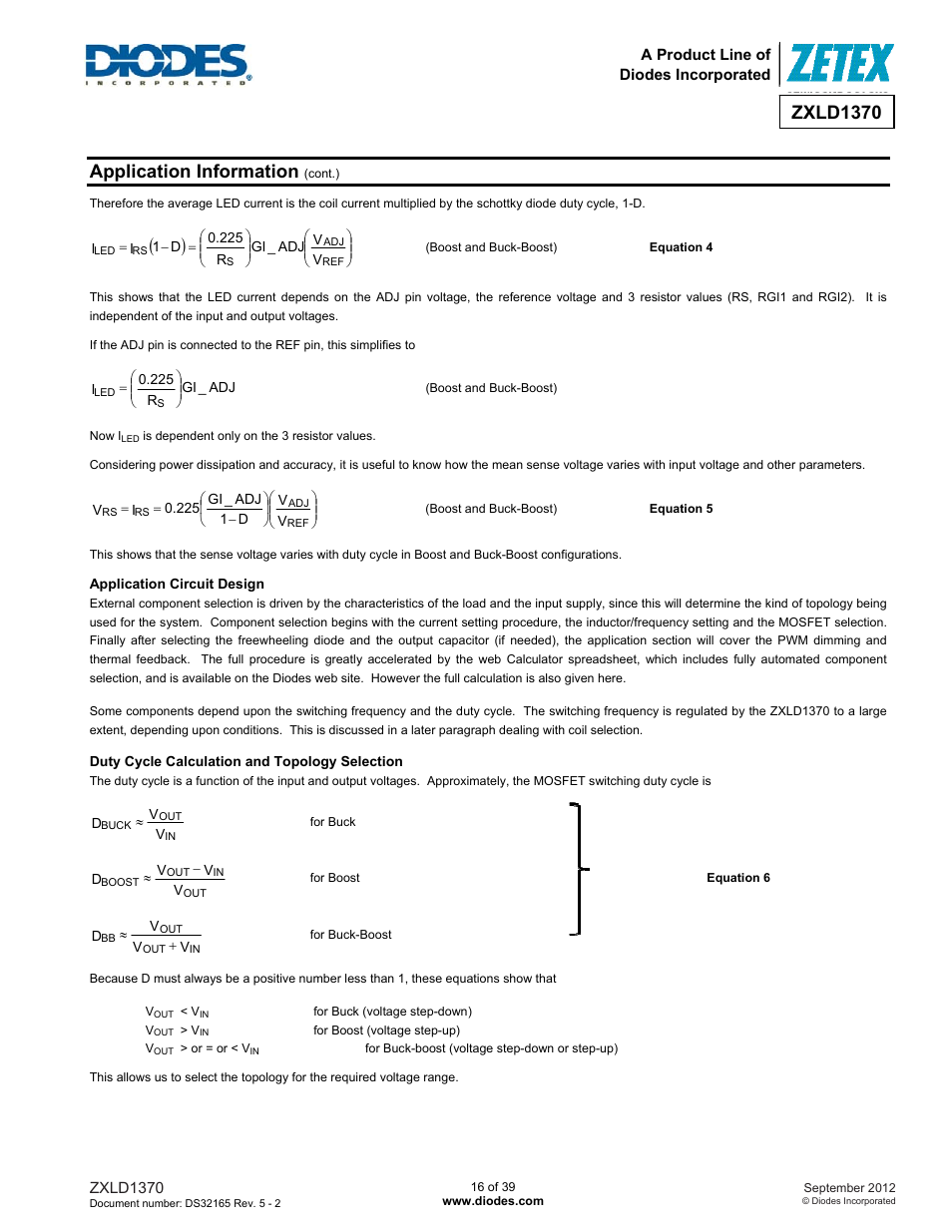 Zxld1370, Application information | Diodes ZXLD1370 User Manual | Page 16 / 39