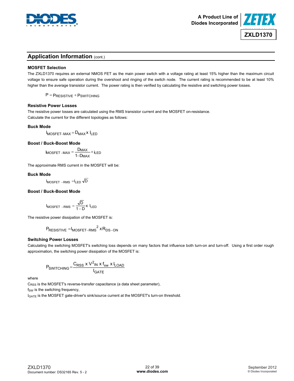 Zxld1370, Application information | Diodes ZXLD1370 User Manual | Page 22 / 39