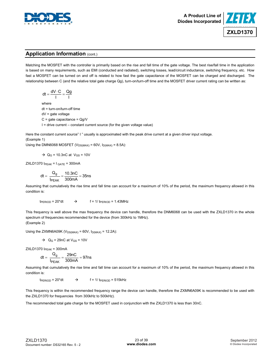 Zxld1370, Application information | Diodes ZXLD1370 User Manual | Page 23 / 39