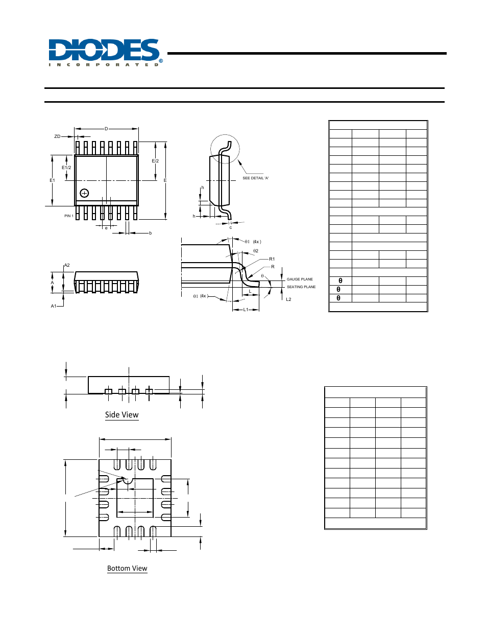 Zxbm2004, Two phase variable speed motor control pre-driver, New prod uc t package outline dimensions | Side view | Diodes ZXBM2004 User Manual | Page 16 / 19