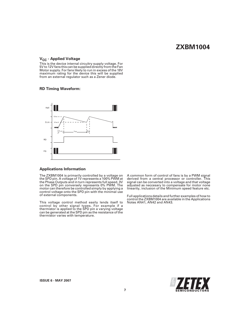 Zxbm1004, Applied voltage, Rd timing waveform: applications information | Diodes ZXBM1004 User Manual | Page 7 / 12