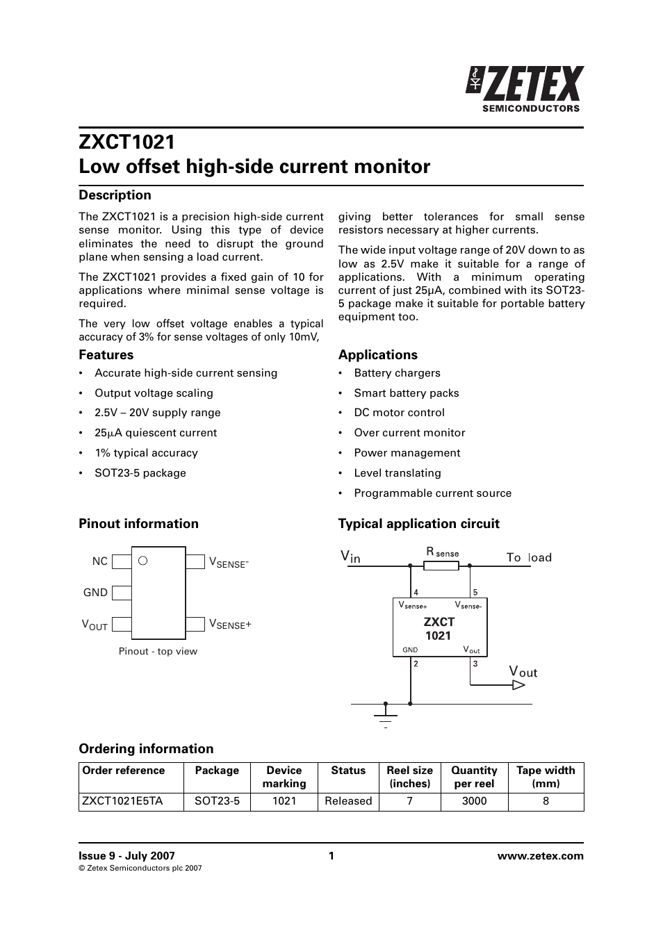 Diodes ZXCT1021 User Manual | 8 pages