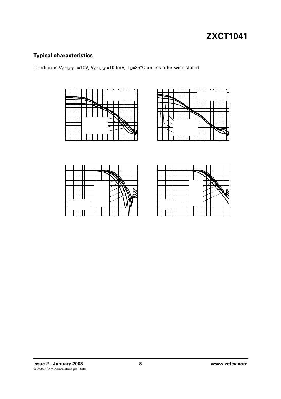 Zxct1041, Typical characteristics, Forward cmrr | Reverse cmrr, Forward frequency response, Reverse frequency response, Conditions v, 10v, v, 100mv, t, 25°c unless otherwise stated | Diodes ZXCT1041 User Manual | Page 8 / 12