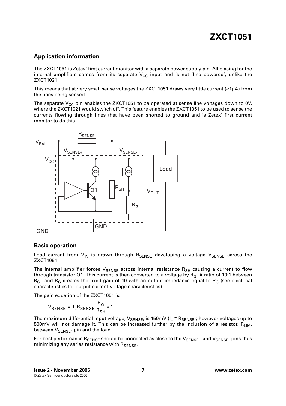 Zxct1051, Application information, Basic operation | Diodes ZXCT1051 User Manual | Page 7 / 10