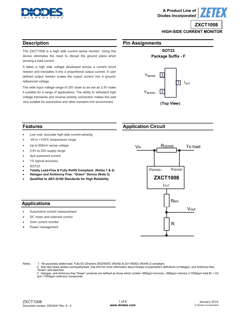 Diodes ZXCT1008 User Manual | 8 pages