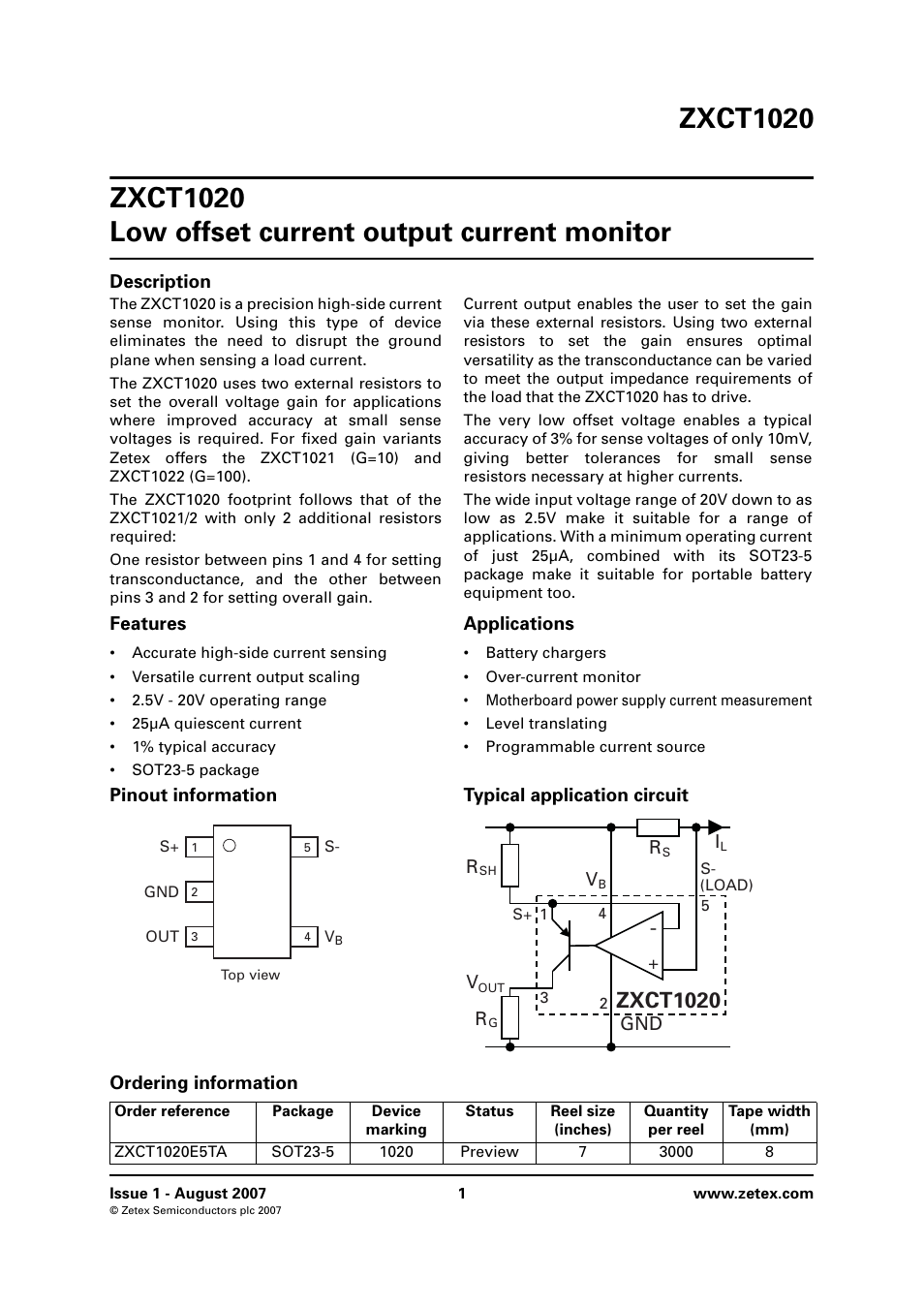 Diodes ZXCT1020 User Manual | 14 pages