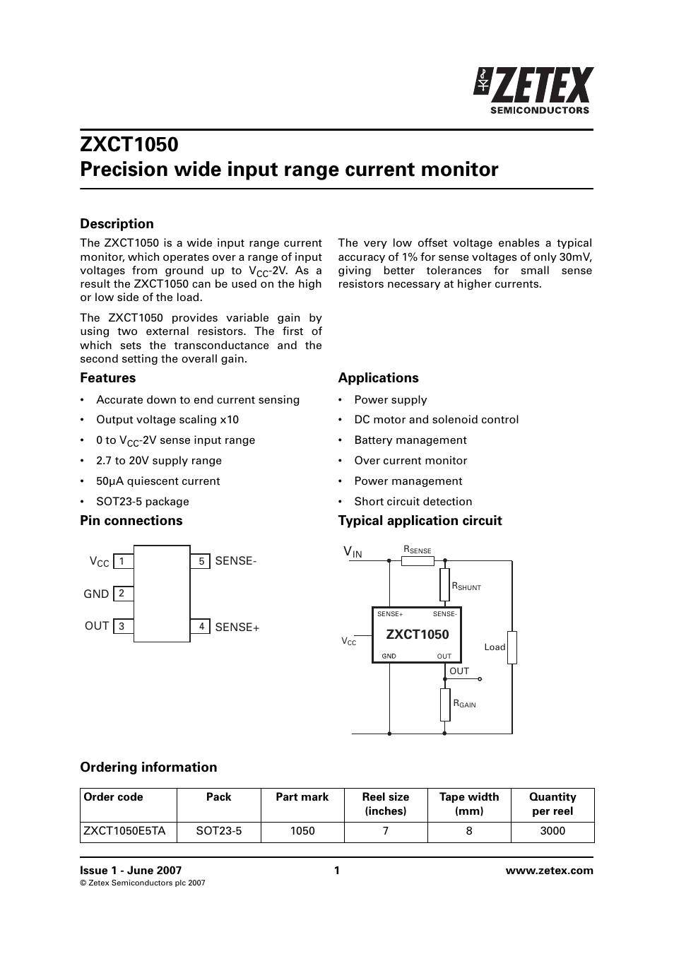 Diodes ZXCT1050 User Manual | 10 pages