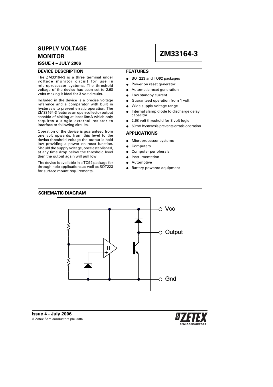 Diodes ZM33164-3 User Manual | 5 pages