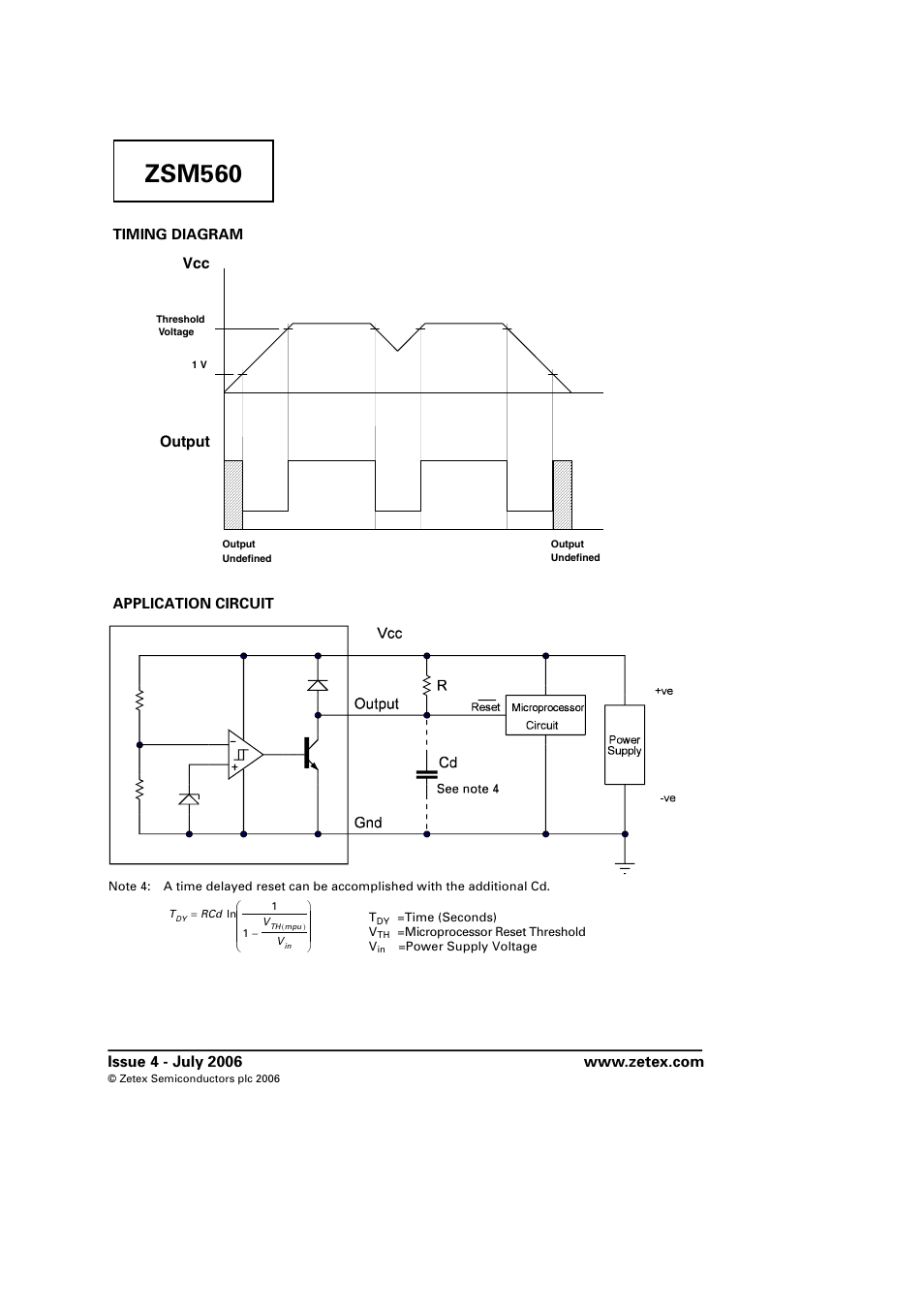 Zsm560, Output, Timing diagram application circuit | Diodes ZSM560 User Manual | Page 4 / 5