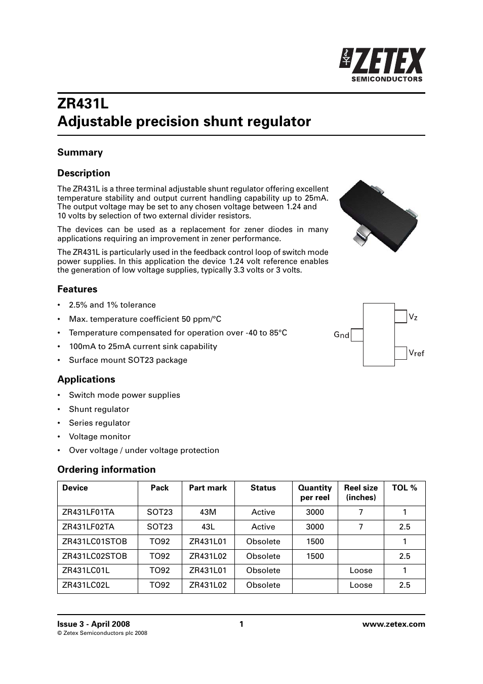 Diodes ZR431L User Manual | 10 pages