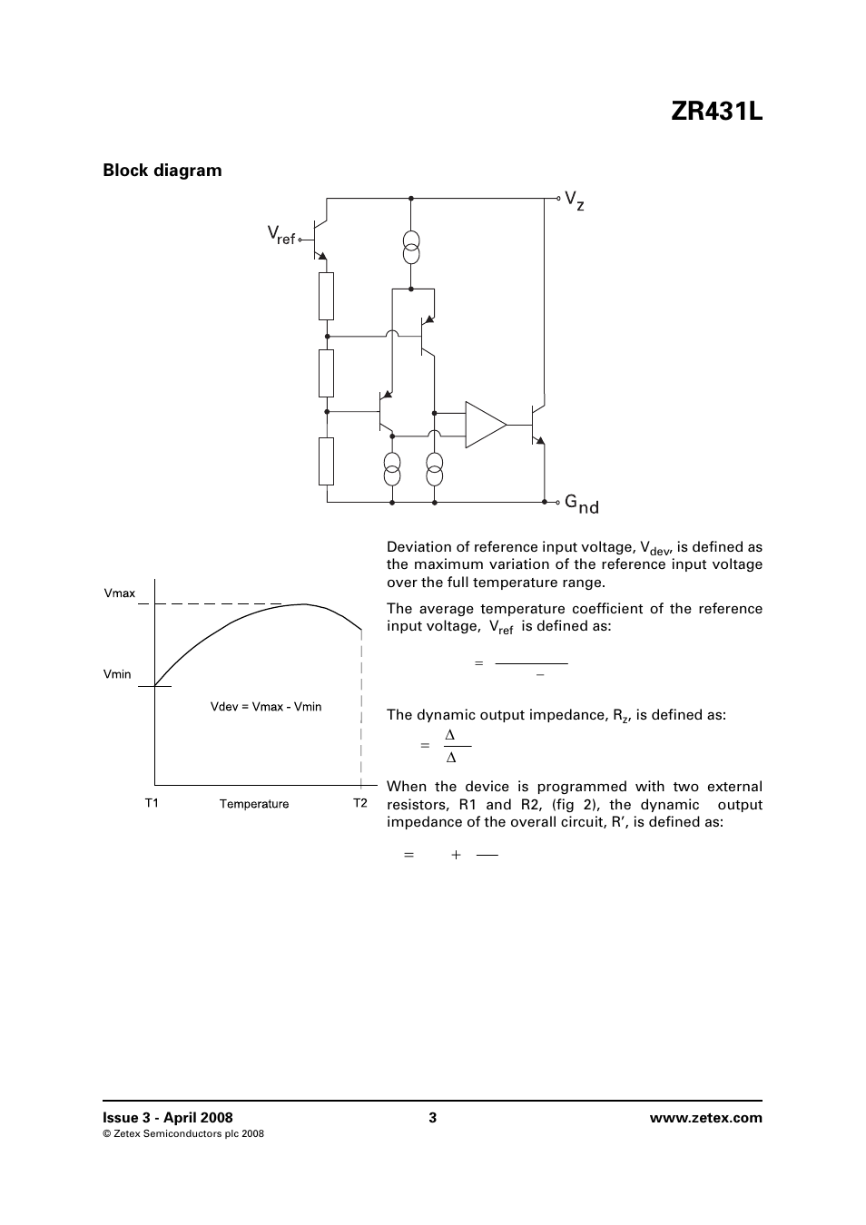 Block diagram, Zr431l | Diodes ZR431L User Manual | Page 3 / 10