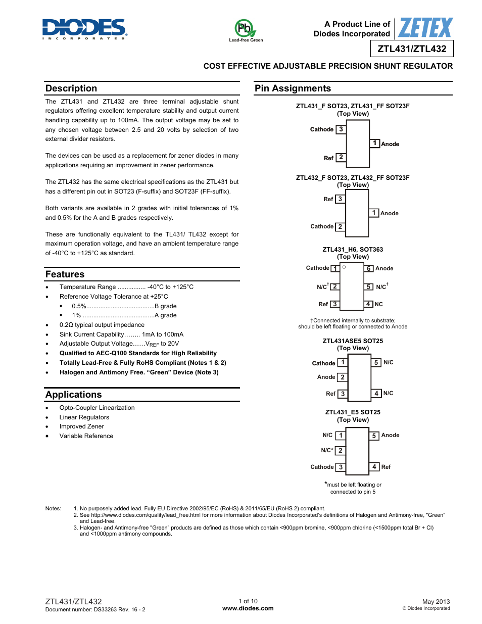 Diodes ZTL432 User Manual | 10 pages
