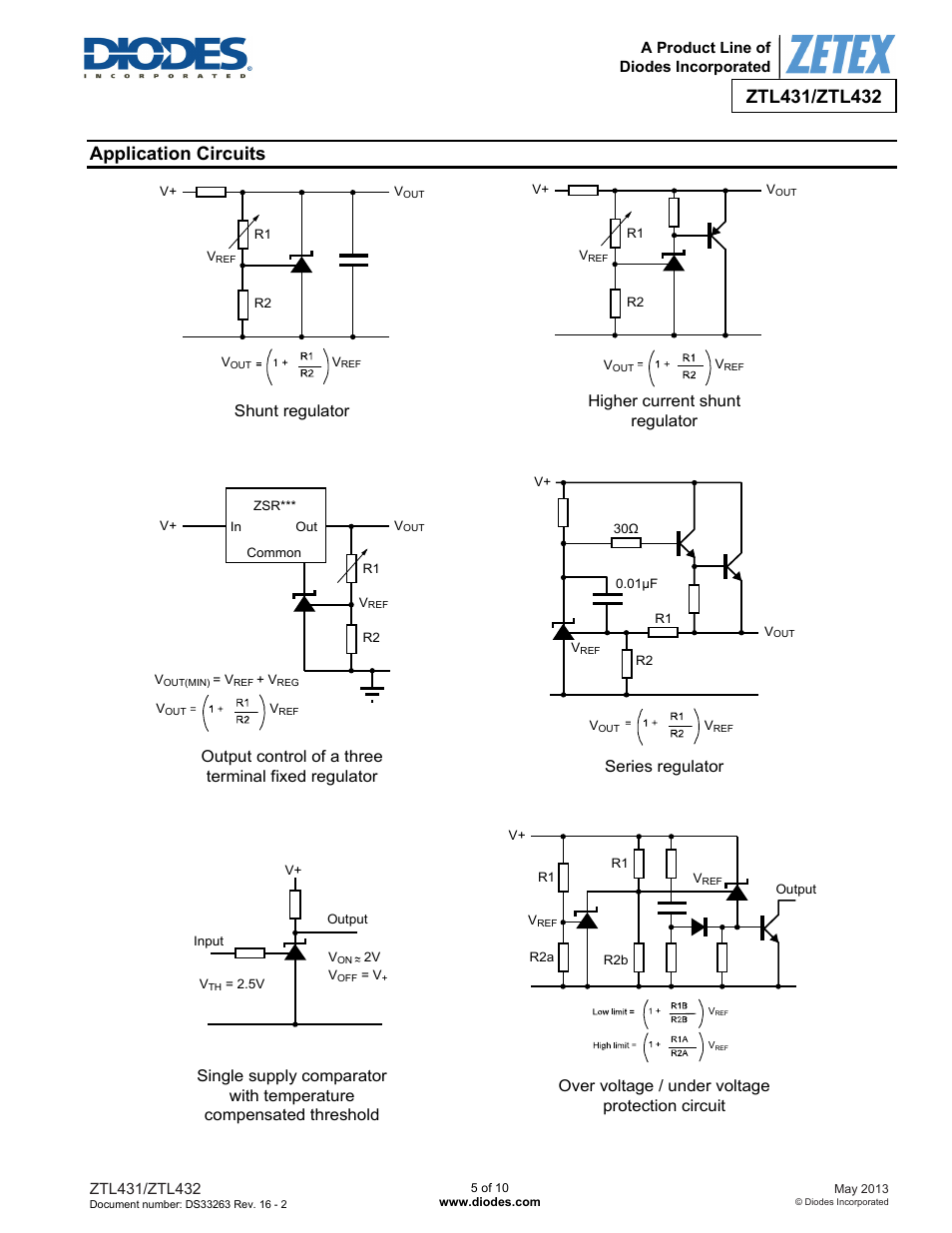 Application circuits | Diodes ZTL432 User Manual | Page 5 / 10