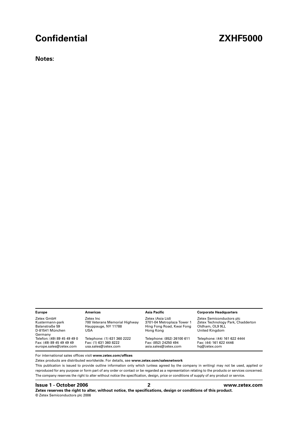 Confidential zxhf5000 | Diodes ZXHF5000 User Manual | Page 2 / 2